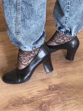 Prada Black Leather Chunky Heel Pumps